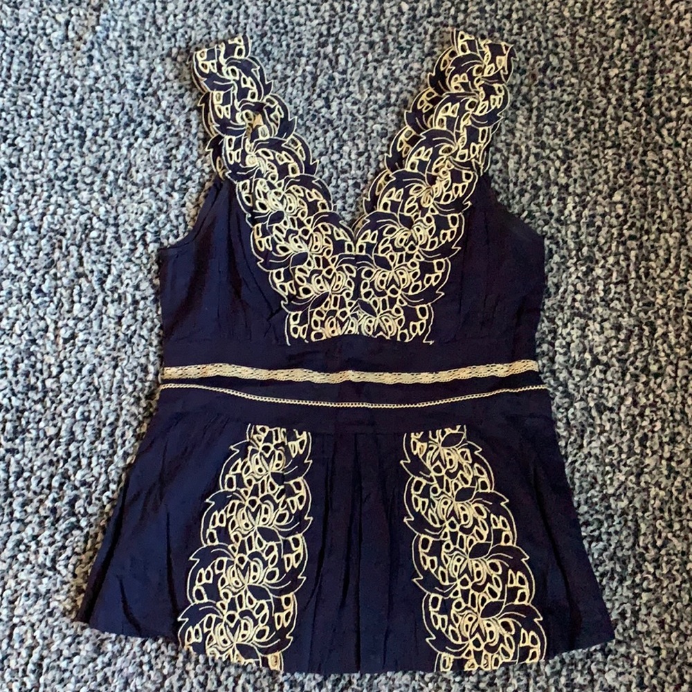 Anthropologie Floreat Anthurium Blue Eyelet Top, 8